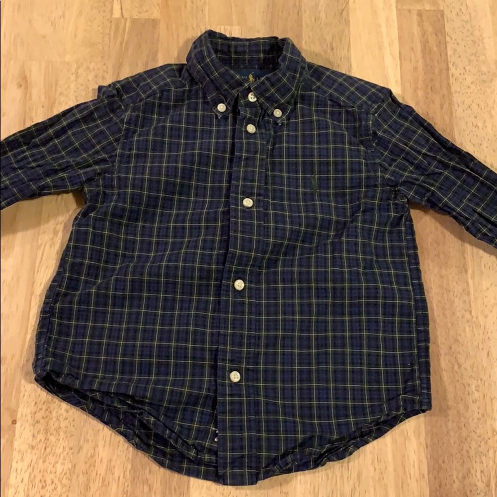 4/10$$ Ralph Lauren blew plaid button down 3T